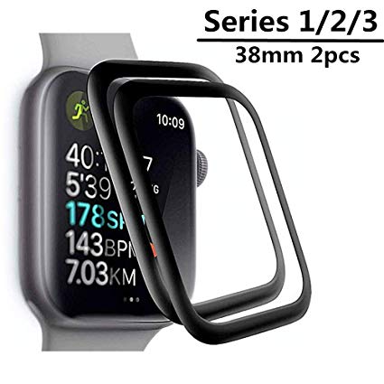 hairbowsales Compatible [2 - Pack] Apple Watch 38mm Tempered Glass Screen Protector, hairbowsales Anti-Scratch Full Coverage Scratch-Proof Screen Film Compatible 38mm Series 1/2/3(Black)