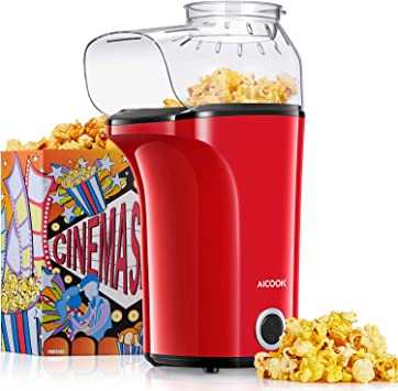 AICOOK Machine à Pop Corn, 1200W Retro Machine à Popcorn avec Air Chaud, Sans Gras Huile, Facile á L'utilisation, Rouge [Classe énergétique A   ] (Rouge)