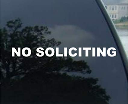 No Soliciting vinyl decal sticker, White