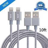 Atill 2 Pack 10FT Nylon Braided Lightning USB Charging Cable Extra Long Cord for iPhone 6s 6s 6Plus 6 5s 5c 5iPad Air mini min2 iPad 4iPod 5iPod 7 iOS9 with Aluminum Connector space gray