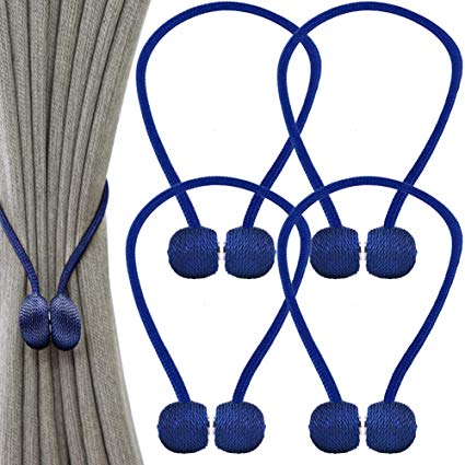 Magnetic Curtain Tiebacks Convenient Drape Tie Backs,Home Office Decorative Rope Holdbacks/Holder for Window Sheer and Blackout Panels Curtain Decor Navy Blue 4 PCS