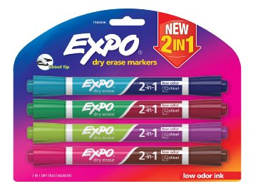 Expo Dry Erase 2-in-1 Markers, Chisel Tip, Assorted, 4-Pack (1944656)