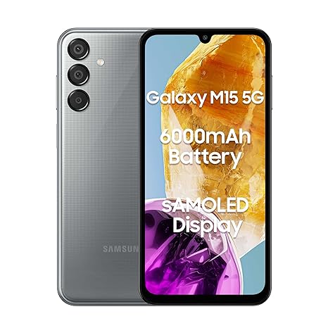 Samsung Galaxy M15 5G (Stone Grey,6GB RAM,128GB Storage)| 50MP Triple Cam| 6000mAh Battery| MediaTek Dimensity 6100  | Super AMOLED Display| Add to Cart and Get Travel Adapter at No Cost