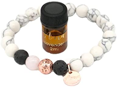 Lava rock bracelets, essential oil diffuser Authentic Lava Beads for aromatherapy, Anti-anxiety bracelet, Calming Lavender Essential Oil. Relaxation jewelry, Valentines Day gift for Women, white howlite Charm