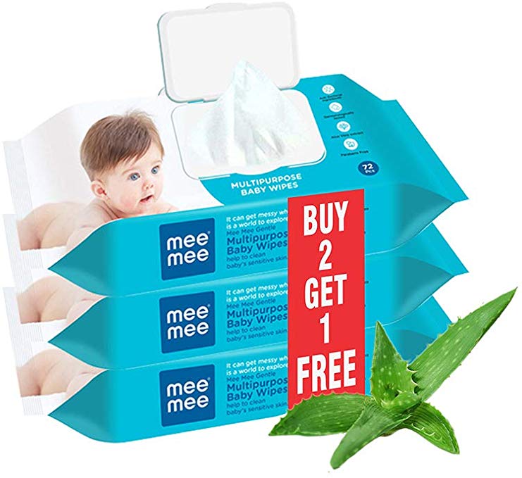 Mee Mee Gentle Multipurpose Baby Wipes, 72 Pieces (Buy 2 Get 1 Free)