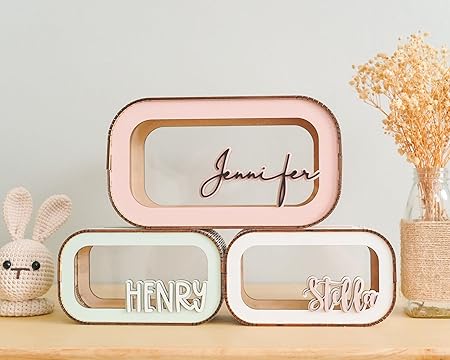 Personalized Wooden Piggy Bank for Kids 1-3 - Custom Name Engraving for Boys & Girls - Durable Toddler Money Saving Box - Ideal Thanksgiving Gift for Daughters & Sons (Rectangle S02)