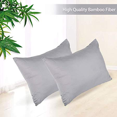 IDEALHOUSE 100% Bamboo Fiber Pillowcase Set of 2 300 Thread Count Zippered Pillow Protectors for Home Hotel Bed Pillow Covers Ultra Soft,Queen