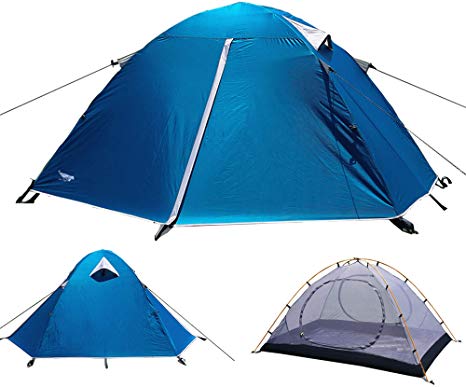 Luxe Tempo 2 Person Tents for Camping Backpacking 3-4 Season 2 Doors 2 Vestibules Blue