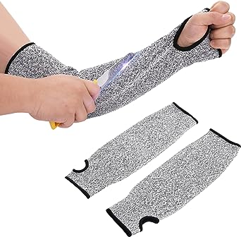 Yolev 1 Pair Cut Resistant Sleeves with Thumb Hole, Slash Resistant Safety Protective Arm Sleeves, Level 5 Protective for Garden, Kitchen, Farm Work