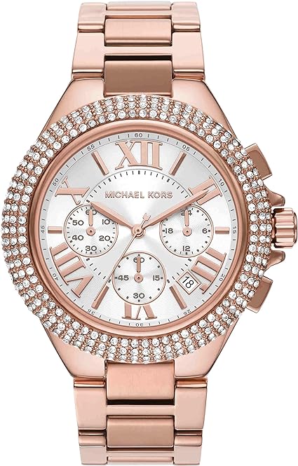 Michael Kors Women's Camille Quartz Watch with Stainless Steel Strap, Rose Gold, 22 (Model: MK6995), Pink, Quartz Watch