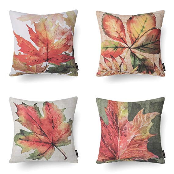Phantoscope Set of 4 Decorative Fall Thanksgiving Maple Leaves Throw Pillow Case Accent Cushion Cover 18" x 18" 45 x 45 cm