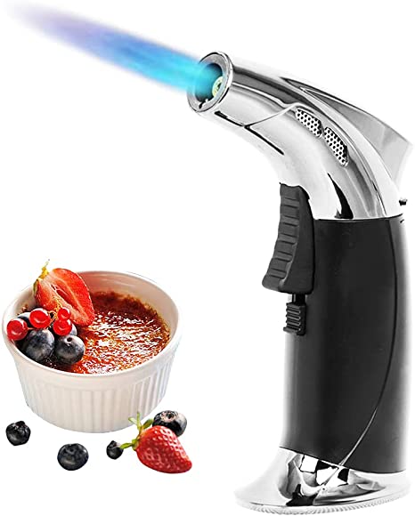 Concise Home New Gas Blow Troch Adjustable Micro Butane Torch Kitchen Gas Torch Burner Cooking Welding Lighter Flamethrower Culinary Creme Brulee Torch (Gray)
