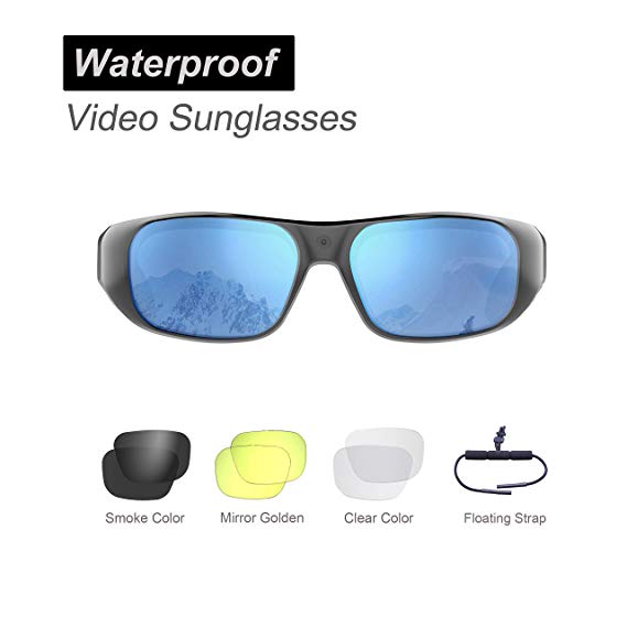 Waterproof Video Sunglasses,64GB Ultra 1080P HD Outdoor Sports Action Camera and 4 Sets Polarized UV400 Protection Safety Lenses,Unisex Sport Design