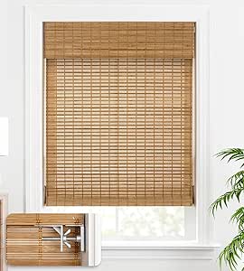 LazBlinds No Tools No Drill Bamboo Roller Shades, Cordless Bamboo Blinds, Custom Light Filtering Bamboo Roll Up Blinds for Windows, Wood Window Blinds - Squirrel