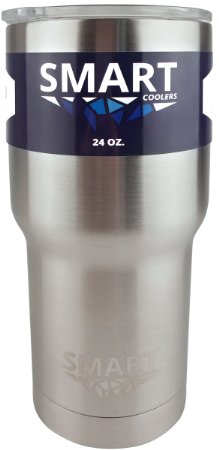 Smart Cooler - Insulated Stainless Steel Travel Tumbler Cup - Keep Coffee and Ice Tea - Sliding Lid - 24 Oz