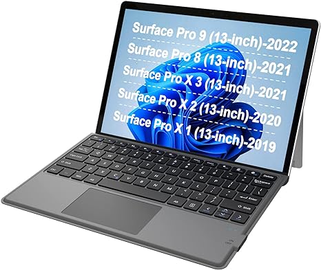 Arteck Microsoft Surface Pro 9 Pro 8 & Pro X Type Cover, Ultra-Slim Portable Bluetooth Wireless Keyboard with Touchpad Built-in Rechargeable Battery