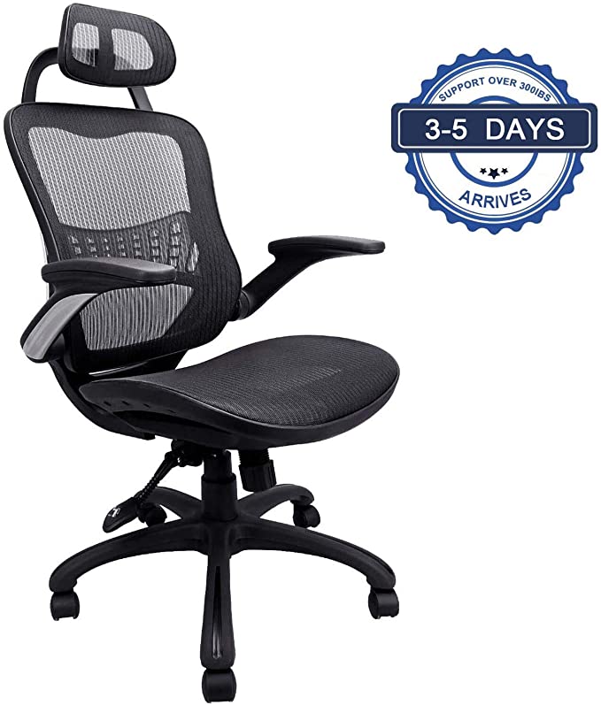 Komene Ergonomic Office Desk Chair - Breathable High Back Mesh Office Chair - Hold Up 300IBS - BIFMA/SGS Tested, with Adjustable Headrest/Backrest/Armrests/Seat - for Man/Woman Working in Home