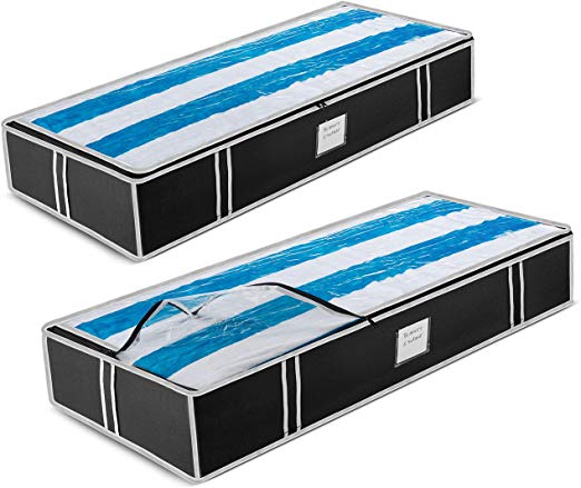 Underbed Storage Bag Organizer (2 Pack) Large Capacity Storage Box, Reinforced Strap Handles, 600 Denier Oxford Material, Clear Window, Store Blankets, Comforters, Linen, Bedding, Seasonal Clothing