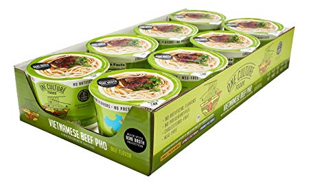 One Culture Foods Bone Broth Instant Cup Noodles, Vietnamese Beef Pho - Natural - Non-GMO (Pack of 8)