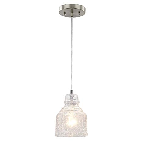 6309200 One-Light Indoor Mini Pendant, Brushed Nickel Finish with Clear Crackle Glass