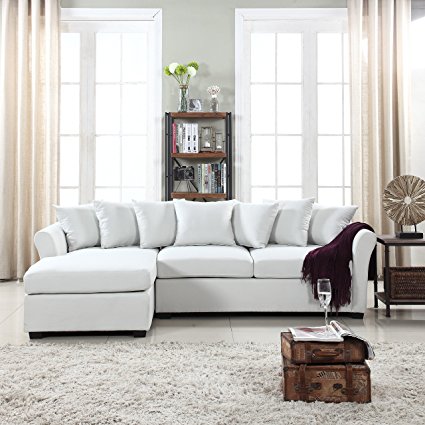 Modern Large Linen Fabric Sectional Sofa, L-Shape Couch with Extra Wide Chaise Lounge (Beige)