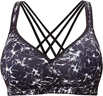 ATTRACO Womens Strappy Yoga Sports Bras Mid Support Padded Athletic Gym Workout Tops Bra