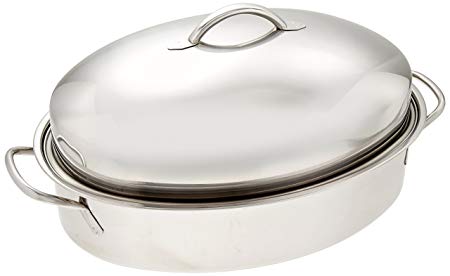 ExcelSteel Professional Stainless Steel Dome Roaster W/ Roasting Rack, 18.75" x 12.25" x 7.5"