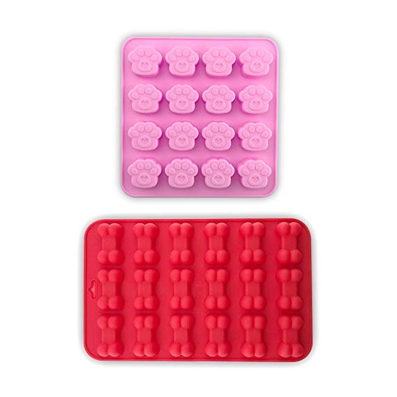 homEdge Puppy Dog Paw and Bone Silicone Pans, Non-Stick Food Grade Silicone Molds for Chocolate, Candy, Jelly, Ice Cube, Dog Treats, Handmade Soap (Set of Two)