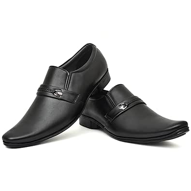 Men's Solid Faux Leather Slip on Formal Shoes (Black, 9)-PID48527