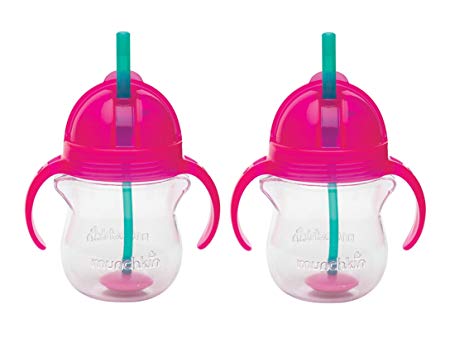 Munchkin Click Lock 7 Ounce Weighted Flexi-Straw Cup, 2 Pack, Pink