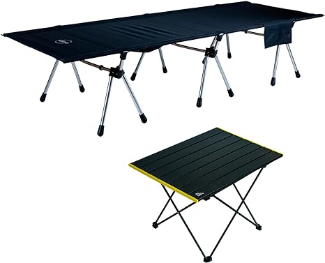 iClimb 1 Two Heights Super Easy Assemble Cot and 1 Folding Table Bundle, Ultralight Compact for Solo Adult Backpacking Camping Hiking Motorcycling Indoor Outdoor