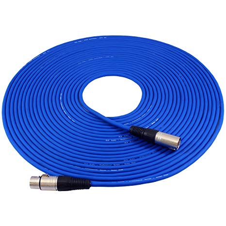 GLS Audio 50ft Mic Cable Patch Cord - XLR Male to XLR Female Blue Microphone Cable - 50' Balanced Mike Snake Cord