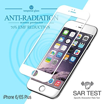 RadiArmor iPhone 6 / 6S PLUS (Larger 5.5" Model) Anti-Radiation Tempered Glass Screen Protector – Protect your Screen and Reduce EMF by 70%. Perfect Clarity and ZERO loss in haptic feedback (White)