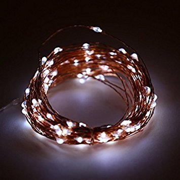ER CHEN(TM)Indoor and Outdoor Waterproof Battery Operated 100 LED String Lights on 33 Ft Long Ultra Thin Copper String Wire with Timer (White)