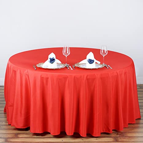 BalsaCircle 108 inch Red Round Polyester Tablecloth Fabric Table Cover Linens for Wedding Party Banquet Reception Events Kitchen Dining