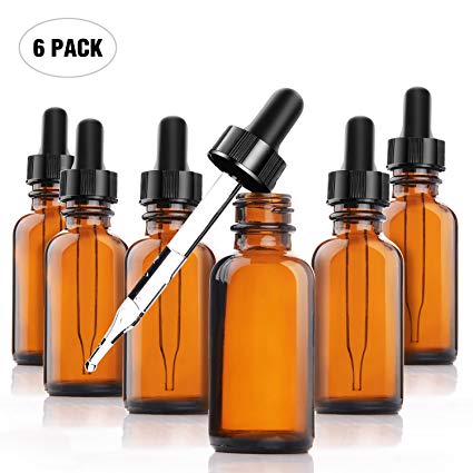 Silver Spur DSYJ Amber Glass Bottles for Essential Oils with Glass Eye Dropper - Pack of 6