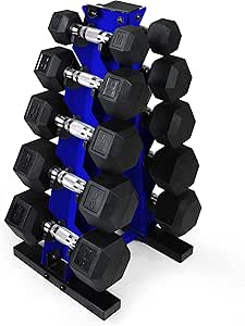 WF Athletic Supply 5-25Lb Rubber Coated Hex Dumbbell Set with A Frame Storage Rack Non-Slip Hex Shape for Muscle Toning, Strength Building & Weight Loss - Multiple Choices Available