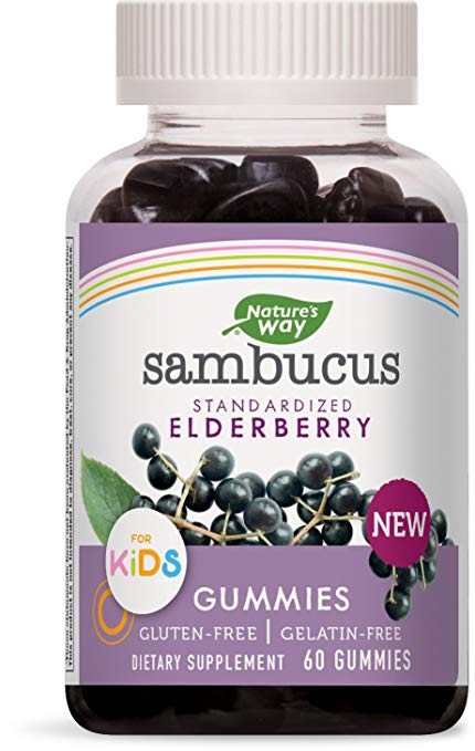 Nature's Way Sambucus Elderberry Gummies for Kids, Herbal Supplements with Vitamin C and Zinc, Gluten Free, Vegetarian, 60 Count