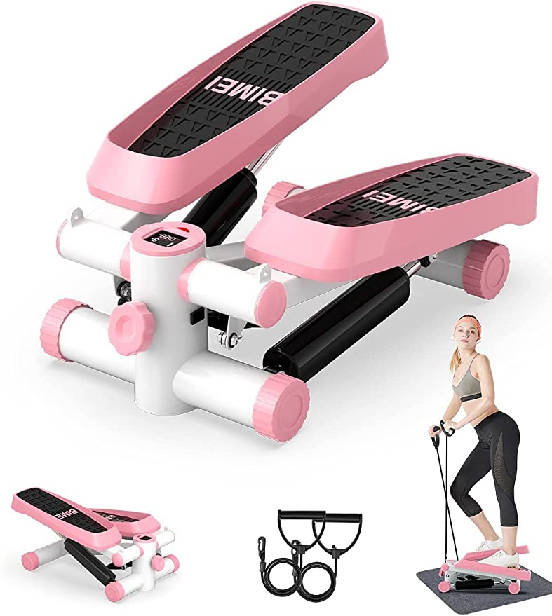 Steppers for Exercise, Mini Stepper with LCD Monitor, Quiet Fitness Stepper with Resistance Bands, Gym Stair Stepper for Home Workout, Legs Arm Full Body Training