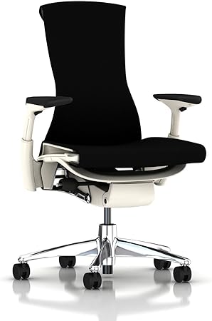 Herman Miller Embody Ergonomic Office Chair with White Frame/Aluminum Base | Adjustable Arms with Hard Floor Casters | Black Rhythm