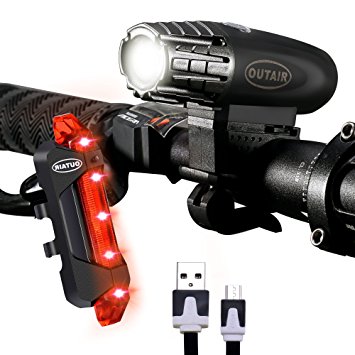 Outair USB Rechargeable Bike Light Set Powerful Lumens Bicycle Light Front And Rear For Kids Men Women Road Cycling Safety Flashlight