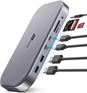 Thunderbolt 3 Dock,Thunderbolt 3 Docking Station,FlePow 8K Triple Display 13-In-1 USB C HUB Laptop Docking Station for Macbook Pro Dell HP Windows Up to 100W Charging(USB3.0/3.1 SD/TF HDMI RJ45 Audio)