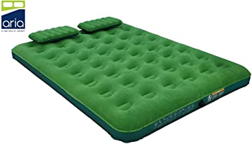 Aria Queen Air Mattress Flocked Top Airbed with 4D Battery Operated Pump and 2 Inflatable Pillows for Comfortable Sleep at Home, Travel or Camping