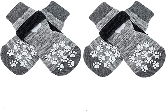 EXPAWLORER Double Side Anti-Slip Dog Socks with Adjustable Straps - Warm Strong Traction Control for Indoor on Hardwood Floor Wear Soft and Comfortable Pet Paw Protector for Small Medium Large Dogs