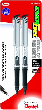 Pentel EnerGel Liquid Gel Pen 0.7mm Metal Tip 2-Pack, Black Ink