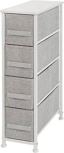 Flash Furniture Harris 4 Drawer Slim Wood Top White Cast Iron Frame Dresser Storage Tower with Light Gray Easy Pull Fabric Drawers