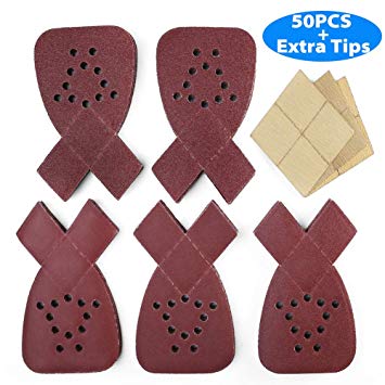 Sanding Sheets for Black and Decker Mouse Sanders, 50PCS 60 80 120 150 220 Grit Mouse Sandpaper Assortment with Extra Tips for Replacement, 12 Holes Hook and Loop Detail Sander Sanding Pads Sand Paper