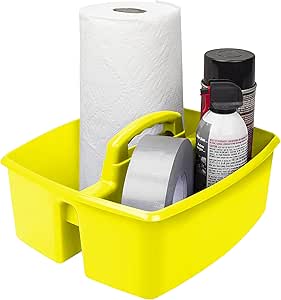 Storex 2-Compartment Large Craft Caddy – Multipurpose Classroom Organizer with Handle, Yellow, 1-Pack (00957C06C)