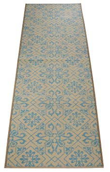 RugStylesOnline Custom Size Runner Trellis Floral Abstract Design Roll Runner 26 Inch Wide x Your Length Size Choice Slip Skid Resistant Rubber Back (Cream Blue, 26 ft x 26 in)