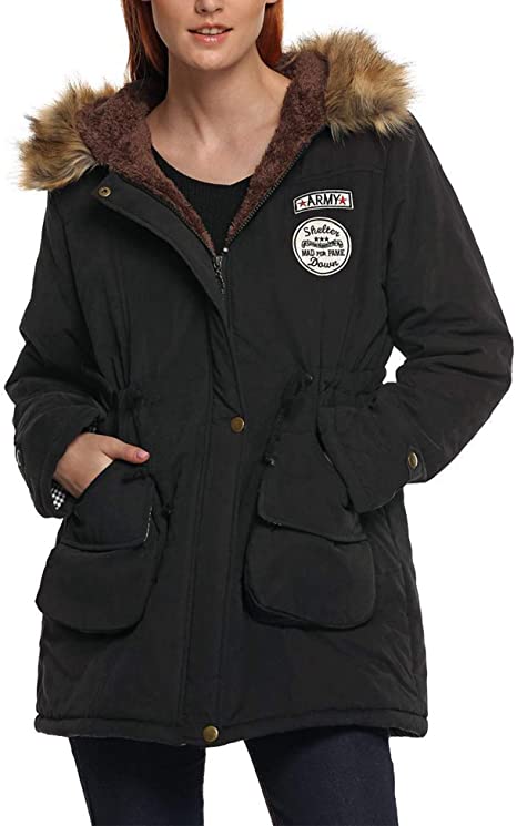 EASTHER Womens Hooded Parka Jacket Warm Winter Coat Faux Fur Lined Outwear